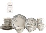 222 Fifth Adelaide 16-Piece Casual Grey Porcelain Dinnerware Set – Service for 4... - Image 2