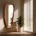 22‘’x48'' Asymmetrical Mirror with Wood Frame, Small Irregular Wall Odd Shaped M... - Image 2