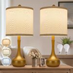 23" Farmhouse Table Lamp Set of 2, Golden Metal Modern Bedside Lamps for Living ... - Image 2