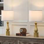 23" Modern Gold Lamps Set of 2 for Bedroom, Minimalist Gold Table Lamps for Livi... - Image 2