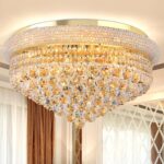 24'' Gold Crystal Round Chandelier Flush Mount LED Ceiling Light with 3 Dimmble ... - Image 2