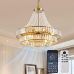 24" Modern Crystal Caged Fandelier, Smart Chandelier Fan with Remote and APP Con... - Image 2