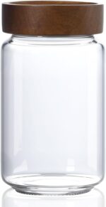 24 fl oz/710 ml Glass Jar with Airtight Wooden Screw Top Lid, Clear Stackable Fo... - Image 2