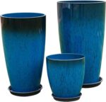24,21,11 Inch Large Plastic Planters with Drainage Hole and Saucer - Set of 3 Ta... - Image 2