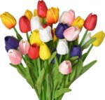24pcs Multicolor Artificial Tulips Flowers Fake Faux PU Tulip Bouquet Real Touch... - Image 2