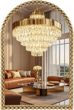 24x36 Inch Arched Wall Mirror with Bold Antique Gold Beaded Frame, Decorative Vi... - Image 2
