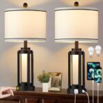 25" Modern Table Lamps Set of 2, Industrial Beside Lamps with USB A+C Charging P... - Image 2