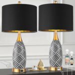 25.5" Touch Control Black and Gold Lamp,3-Way Dimmable Modern Ceramic Table Lamp... - Image 2