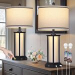 27" Tall Vintage Table Lamp Set of 2 with USB C+A & Outlet,Black Industrial End ... - Image 2