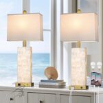 28" Coastal Table Lamps for Living Room Set of 2, Bedside Lamps with Night Light... - Image 2