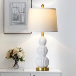 28" White Ceramic Table Lamp for Nightstand, Modern Bedside Table Lamp for Bedro... - Image 2