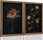 2Pcs Framed Vintage Wall Art Prints, Retro Moody Floral Botanical Canvas Paintin... - Image 2