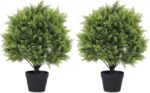 2ft Artificial Cedar Topiary Ball Trees Outdoor, 24" UV Resistant Faux Potted Pl... - Image 2