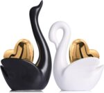 2pcs Black White Ceramic Swan Couple Figurines,Elegant Swan with Gold Heart Stat... - Image 2