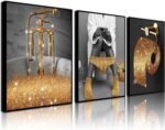 3 Pcs African American Bathroom Canvas Wall Art, Modern Black Woman Gold Glitter... - Image 2