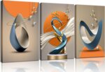 3 Pcs Bright Style Canvas Wall Art Modern Abstract Golden Deer Luxury Foil Lines... - Image 2