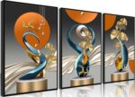 3 Pcs Bright Style Canvas wall Art Golden Deer Luxury Foil Lines Paintings Pictu... - Image 2