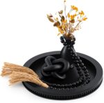 3 Pcs Coffee Table Decor Include 12in Black Wooden Serving Tray, Wood Boho Knot ... - Image 2