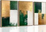 3 Pcs Emerald Green and Gold Canvas Wall Art Modern Luxury Abstract Minimalist N... - Image 2