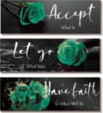 3 Pcs Green Wall Decor Inspirational Bathroom Decor Wooden Rose Wall Art Office ... - Image 2
