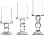 3 Pcs Modern Crystal Glass Hurricane Candle Holders Set, Elegant Roman Column St... - Image 2