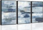 3 Pcs Navy Blue Abstract Canvas Wall Art Modern Minimalist Neutral White Blue an... - Image 2