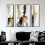 3-Piece Black & Gold Abstract Wall Art - Modern Textured Canvas Prints with Hand... - Image 2