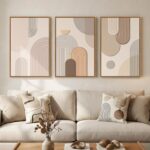 3 Piece Framed Neutral Boho Wall Art for Living Room, Large Minimalist Abstract ... - Image 2