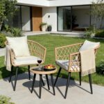 3 Piece Outdoor Patio Furniture Set, All-Weather PE Rattan Conversation Set, Pat... - Image 2