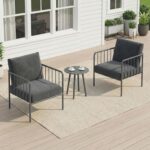 3 Piece Patio Porch Furniture Set, Modern Outdoor Conversation Set with Coffee T... - Image 2