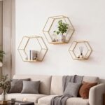 3 Pieces Hexagon Floating Shelves, Hexagon Wall Shelves, Gold Metal Wall Shelves... - Image 2