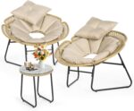 3 Pieces Rattan Bistro Set, Flower-Shaped Wicker Patio Furniture Set with Cushio... - Image 2