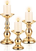3 Sets Gold Pillar Candle Holders Metal Candle Holders for Pillar Candles, LED F... - Image 2