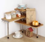 3-Tier Corner Shelf, Bamboo & Metal Storage Rack with Hooks, Adjustable Countert... - Image 2