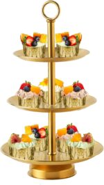 3 Tier Gold Metal Cupcake Stand Holder,Stainless Steel Cup Cake Stand Tower with... - Image 2