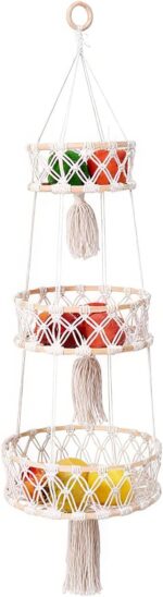 3-Tier Macrame Hanging Basket - Cotton Rope Fruit & Vegetable Storage Organizer,... - Image 2