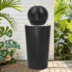 30" H Ceramic Sphere Water Fountain with LED Light, Modern Minimalist Design, Bl... - Image 2