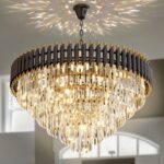 32 inch Black Gold Crystal Chandelier 6-Tier Modern Luxury Pendant Light Fixture... - Image 2