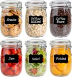 34oz 6 Pack Glass Jars with Airtight Lids - Round Food Storage Canisters for Pan... - Image 2