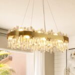 35.4 Inch Dimmable Modern Gold Crystal Chandelier, Luxury 2-Tier Rectangular K9 ... - Image 2
