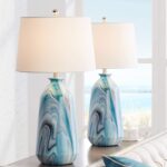360 Lighting Carlton Modern Coastal Table Lamps 28" Tall Set of 2 Swirling Blue ... - Image 2