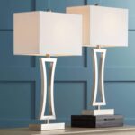 360 Lighting Roxie Modern Table Lamps 31" Tall Set of 2 Brushed Nickel Silver Me... - Image 2