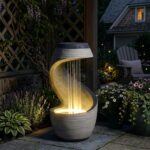 37" S-Shaped Outdoor Water Fountain with LED Lights, Modern Resin Cascading Wate... - Image 2