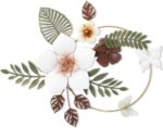 3D Metal Flower Wall Decor - 13.78'' Gold Circle Floral Wall Art with Green Trop... - Image 2