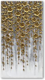 3D Vertical Abstract Canvas Oil Painting Wall Art, 116x57cm Golden Flower Painti... - Image 2