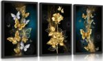 3Pcs Abstract Gold Butterfly Canvas Wall Art Gold Butterfly and Rose Posters Pri... - Image 2