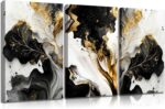 3Pcs Abstract Marble Canvas Wall Art Picture Black White Gold Texture Poster Pri... - Image 2