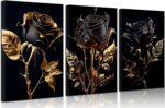 3Pcs Black And Gold Rose Canvas Wall Art Modern Luxury Flowers Pictures Wall Dec... - Image 2