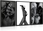 3Pcs Black White Trendy Leopard Canvas Wall Art Glam Black Woman Wall Decor Bath... - Image 2