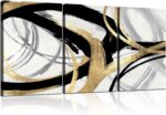 3Pcs Framed Abstract Wall Art Gold Black and White Lines Picture Canvas Prints M... - Image 2